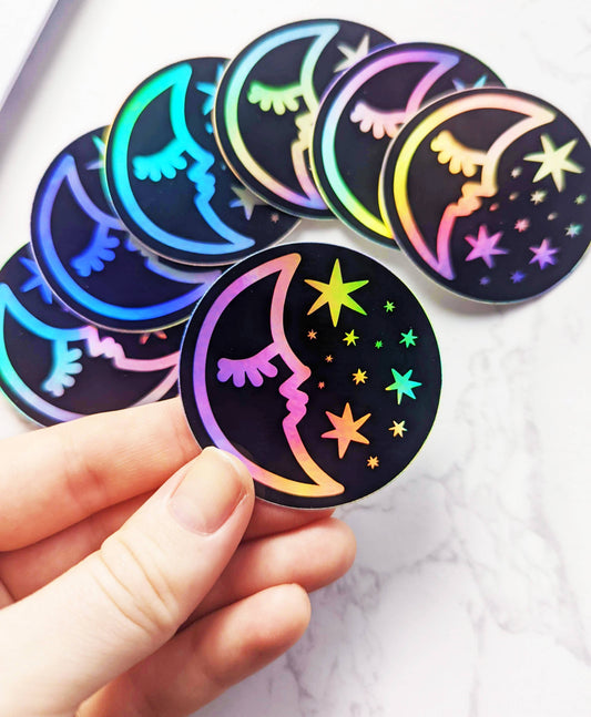 Sleepy Moon Holographic Moon Sticker