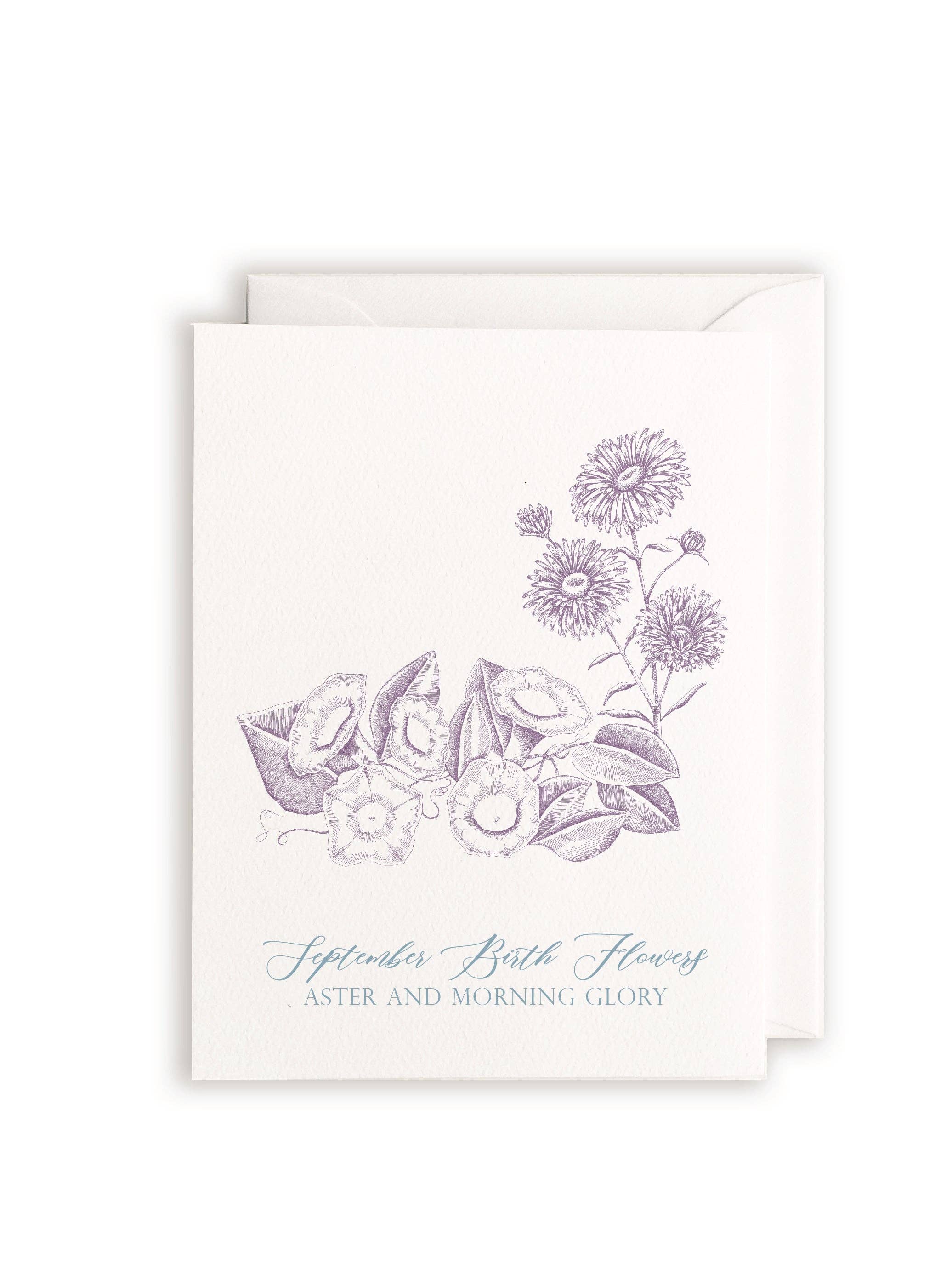 September Birth Flowers Letterpress Card