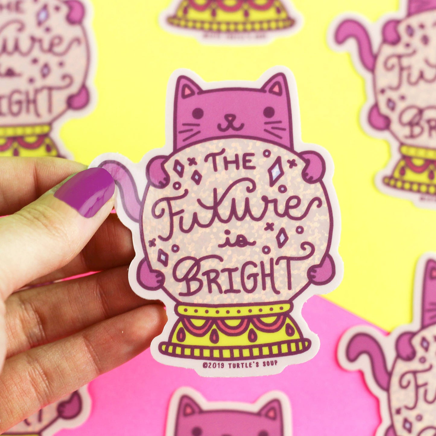 Future is Bright Fortune Teller Cat Vinyl Sticker (Glitter)