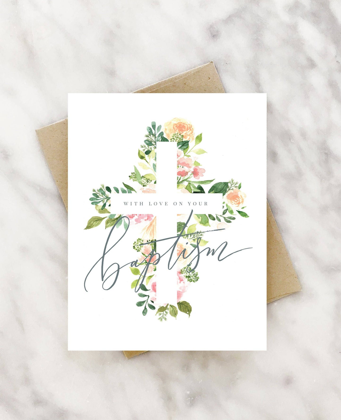 floral cross baptism card