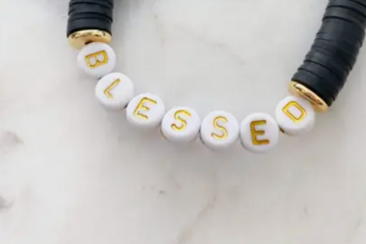 "Blessed" White Heishi Color Pop Bracelet - 7.5 inch