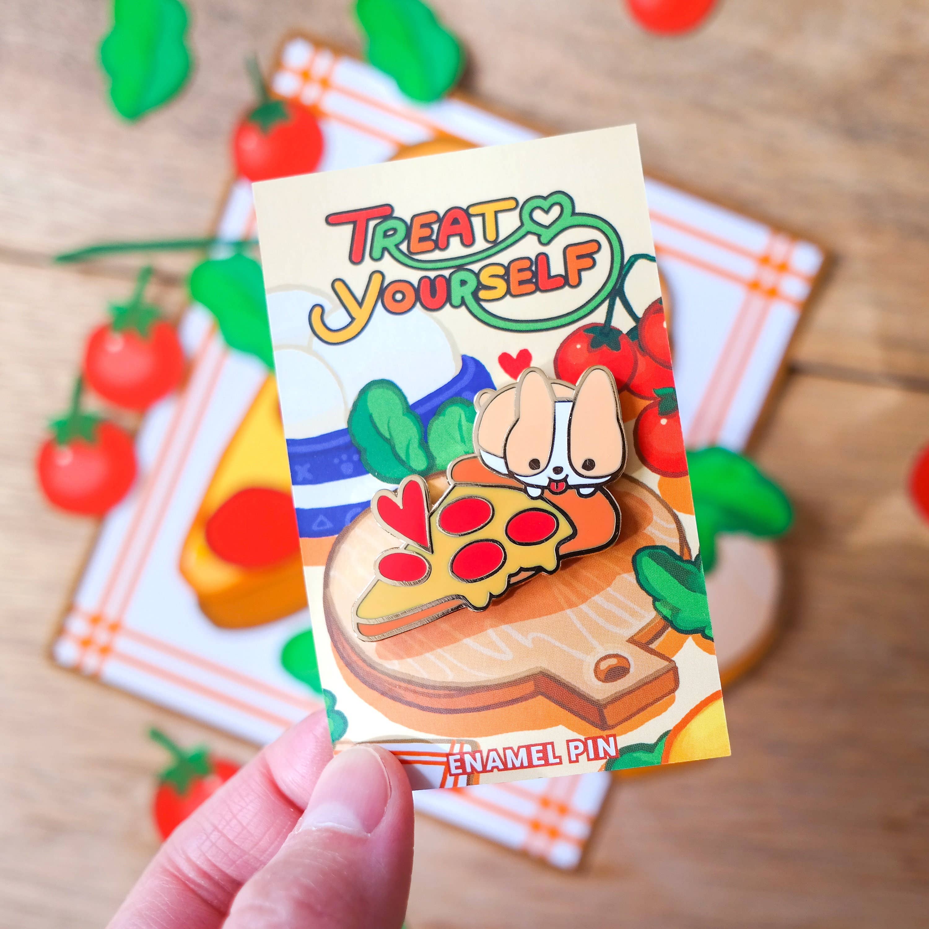 Fast Food - Pizza and Corgi Enamel Pin Set