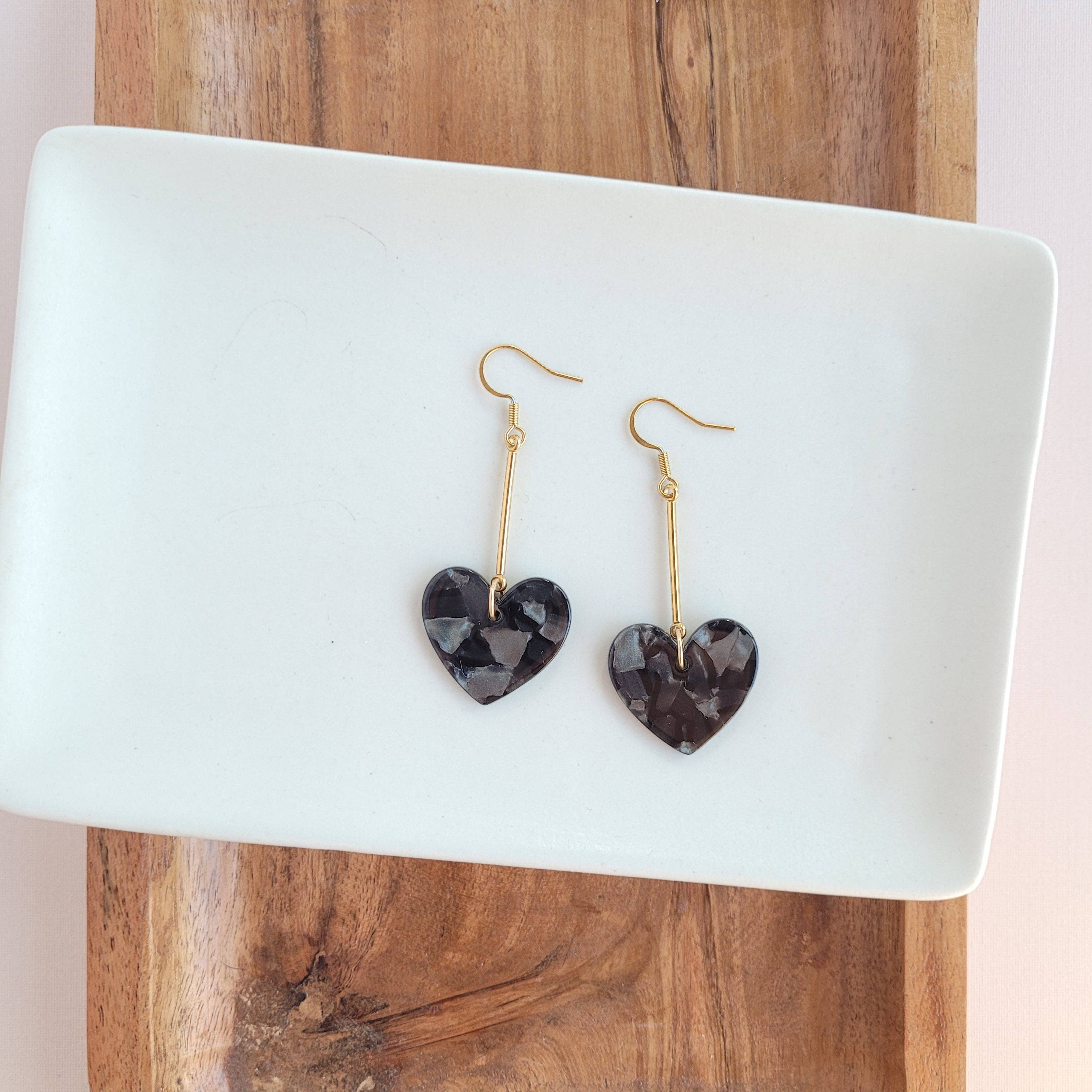 Mina Heart Earrings - Black Earrings