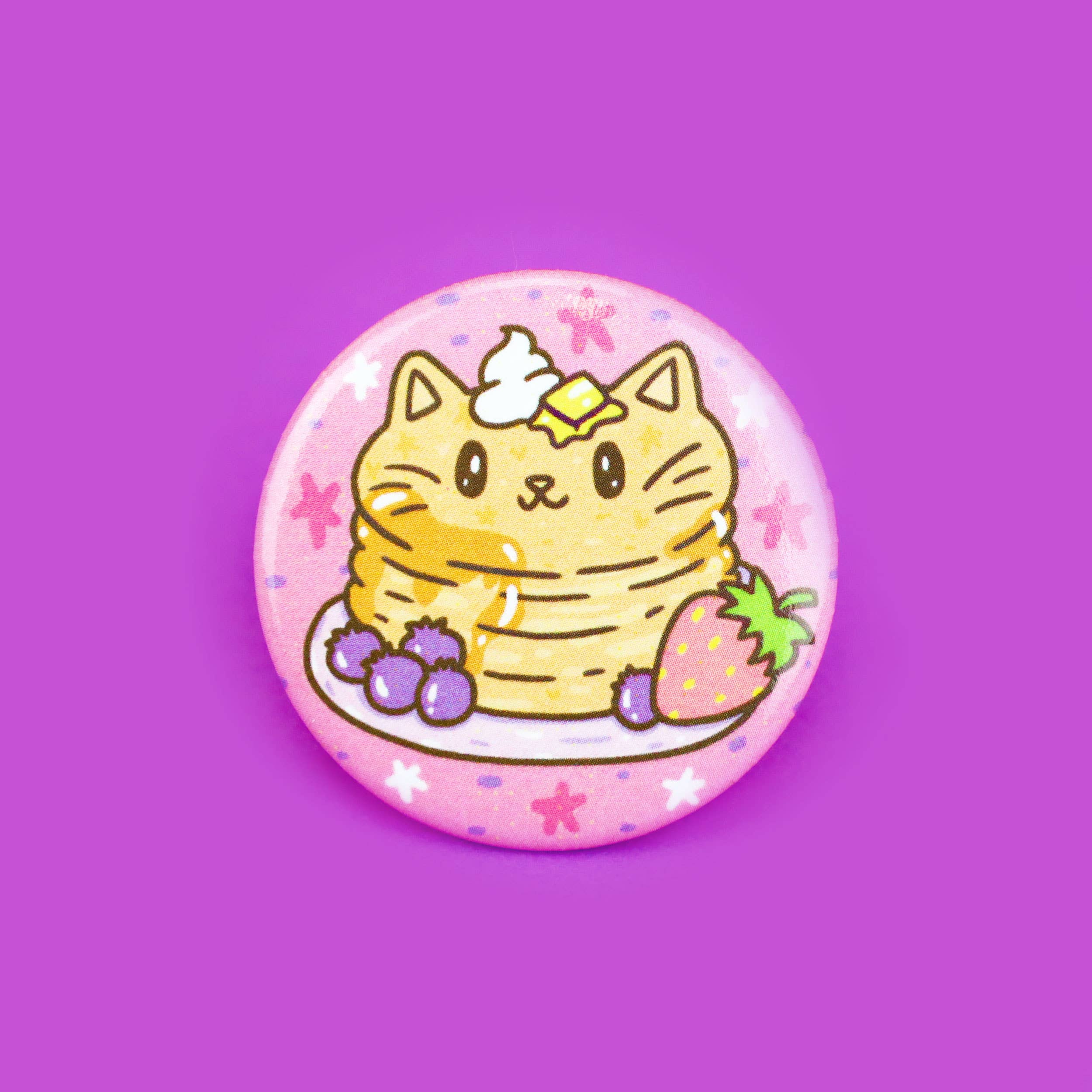 Breakfast Pancake Kitty Cat Pinback Button