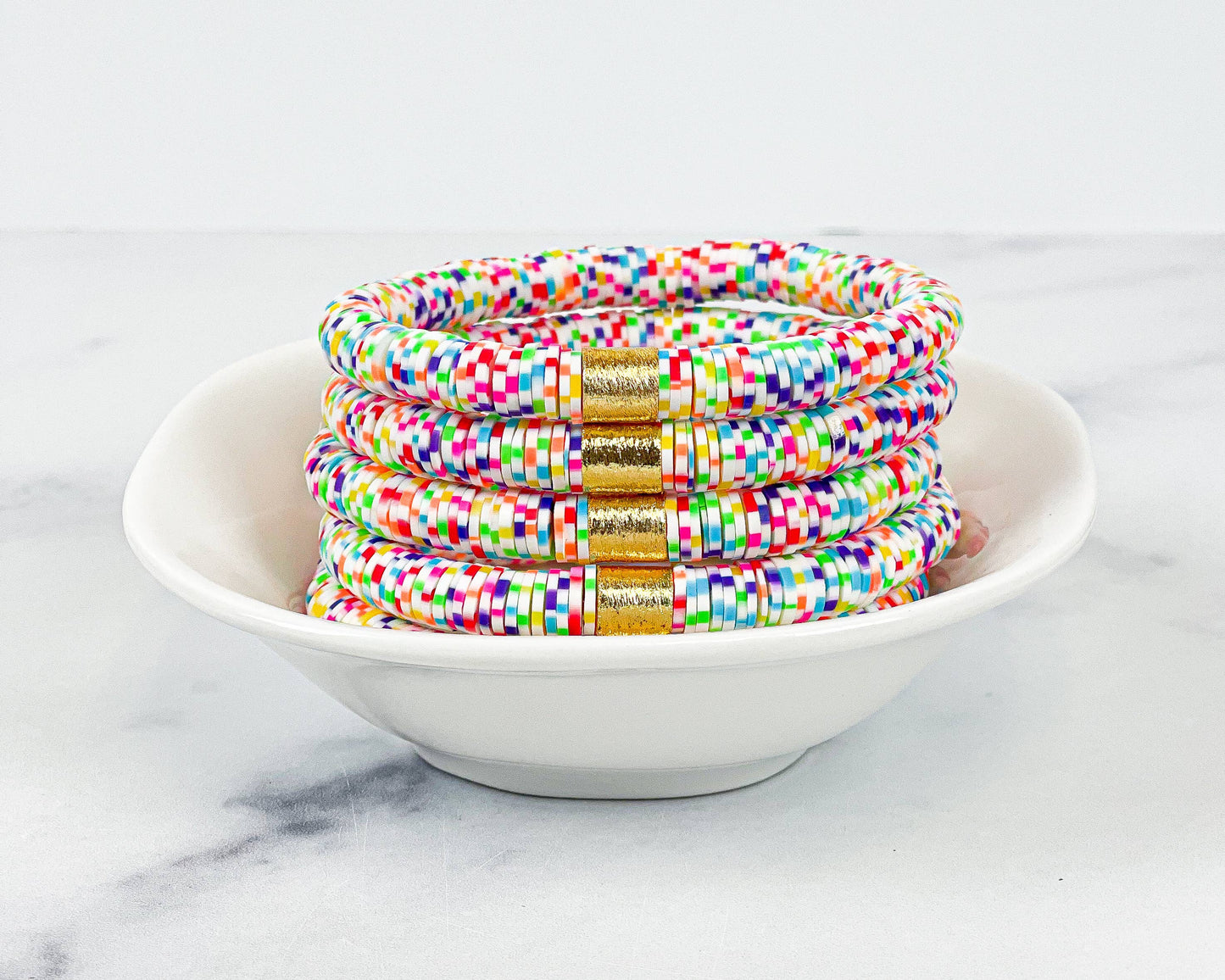 Rainbow Sprinkles with Gold Barrel Heishi Color Pop Bracelet - 7 inch