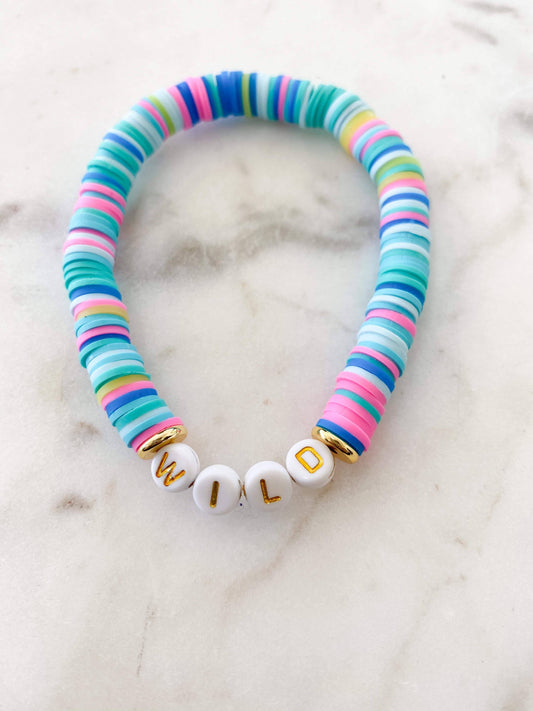 “Wild” Aqua Rainbow Heishi Color Pop Bracelet - 7.5 inch