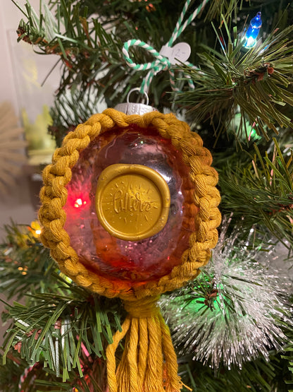 Macrame Ornament with Gold Wax Seal