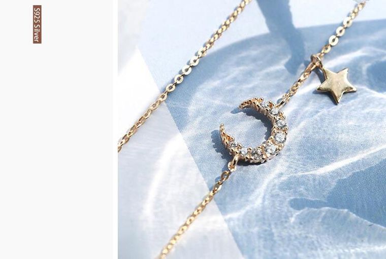 Dainty Crescent Moon with Sliding Star Charm Gold Necklace